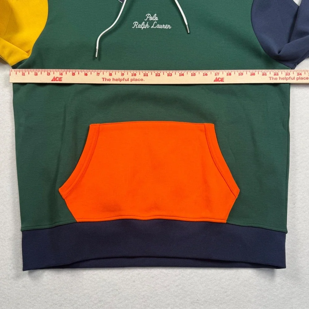 Polo Ralph Lauren Logo Color Blocked Double Knit Hoodie Men Large Multicolor New